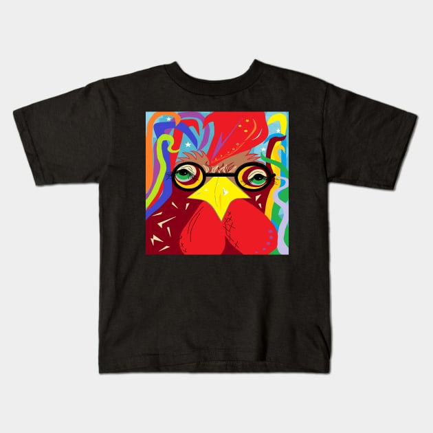 Rooster with Glasses Kids T-Shirt by EloiseART